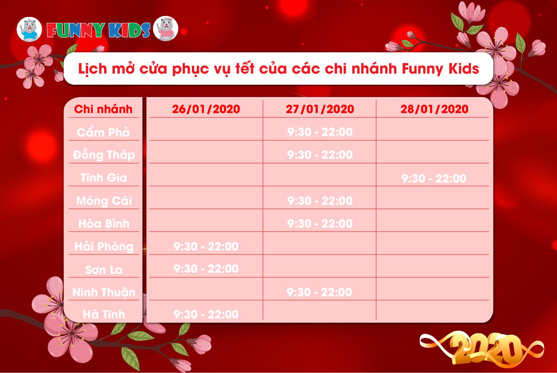 [Thông báo] Lịch mở cửa chi nhánh Funny Kids