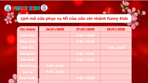[Thông báo] Lịch mở cửa chi nhánh Funny Kids