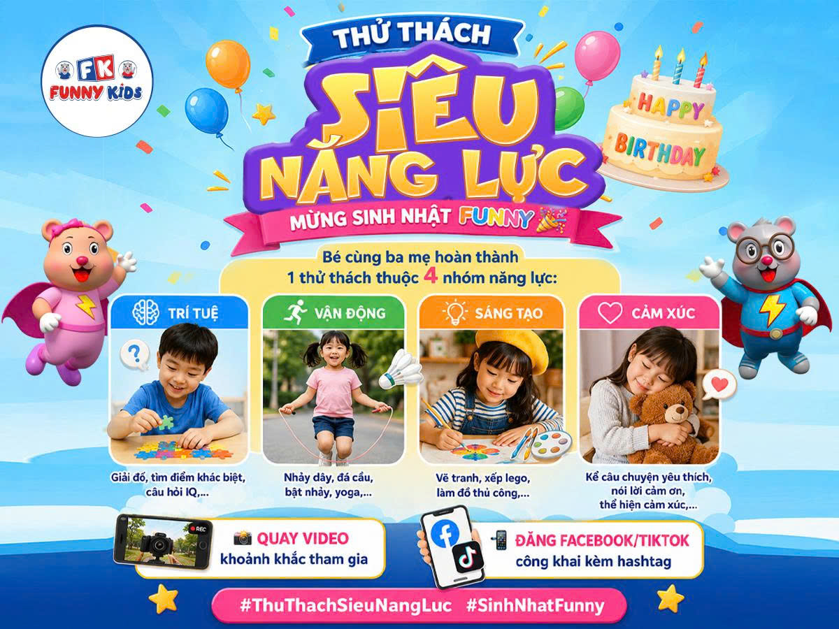 THỂ LỆ CUỘC THI “THỬ THÁCH SIÊU NĂNG LỰC –  MỪNG SINH NHẬT FUNNY KIDS”